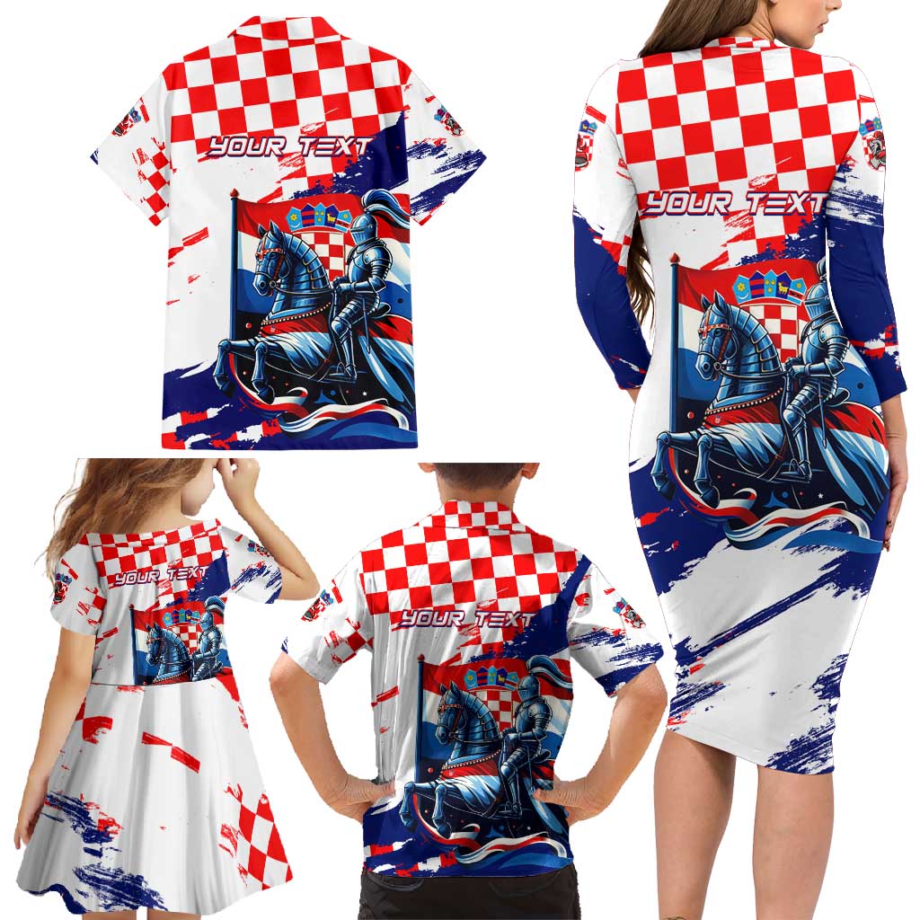 Personalized Croatian Knights Family Matching Long Sleeve Bodycon Dress and Hawaiian Shirt Hrvatska Coat Of Arms - Wonder Print Shop