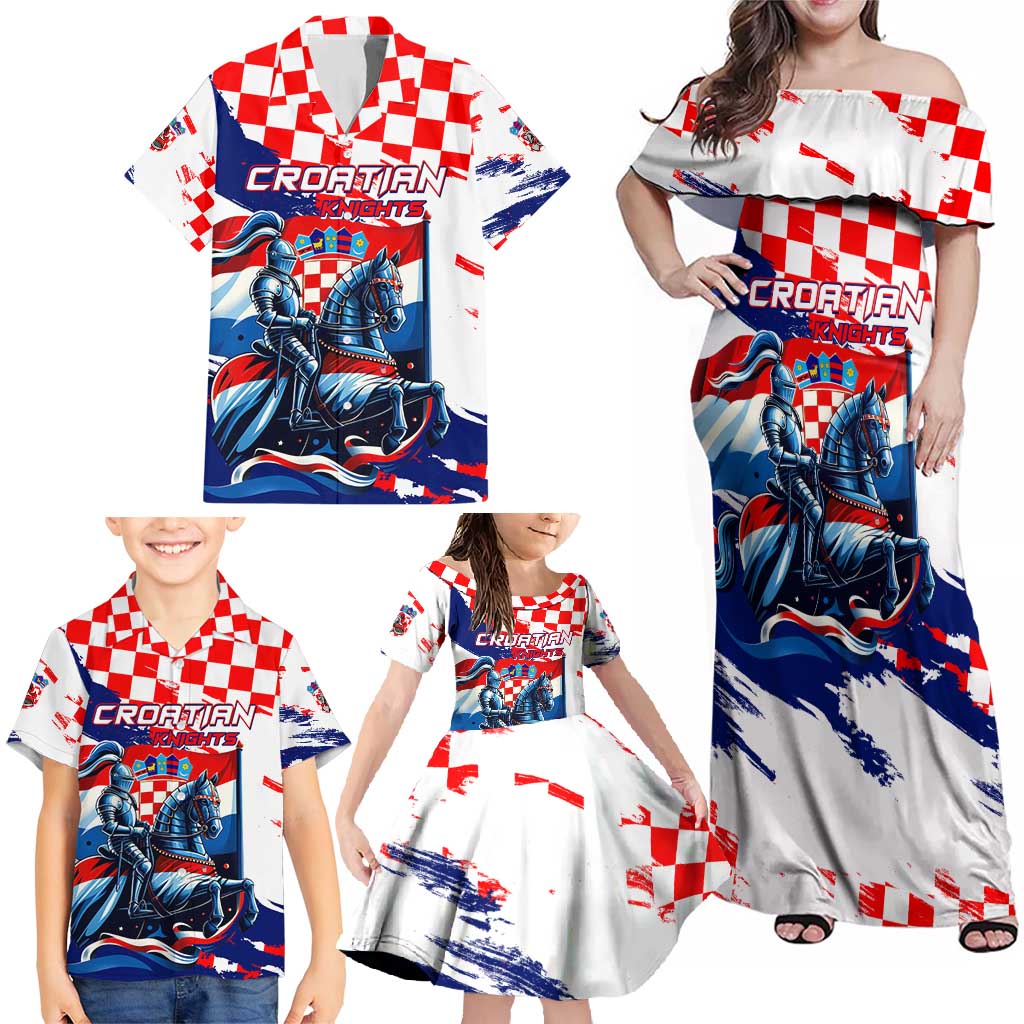 Personalized Croatian Knights Family Matching Off Shoulder Maxi Dress and Hawaiian Shirt Hrvatska Coat Of Arms - Wonder Print Shop