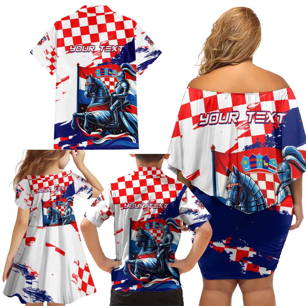 Personalized Croatian Knights Family Matching Off Shoulder Short Dress and Hawaiian Shirt Hrvatska Coat Of Arms - Wonder Print Shop