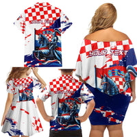 Personalized Croatian Knights Family Matching Off Shoulder Short Dress and Hawaiian Shirt Hrvatska Coat Of Arms - Wonder Print Shop