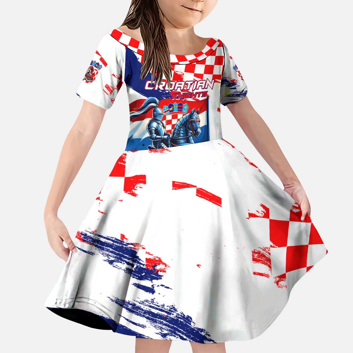 Personalized Croatian Knights Kid Short Sleeve Dress Hrvatska Coat Of Arms - Wonder Print Shop