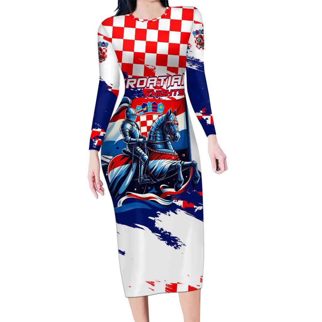 Personalized Croatian Knights Long Sleeve Bodycon Dress Hrvatska Coat Of Arms - Wonder Print Shop