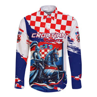 Personalized Croatian Knights Long Sleeve Button Shirt Hrvatska Coat Of Arms - Wonder Print Shop