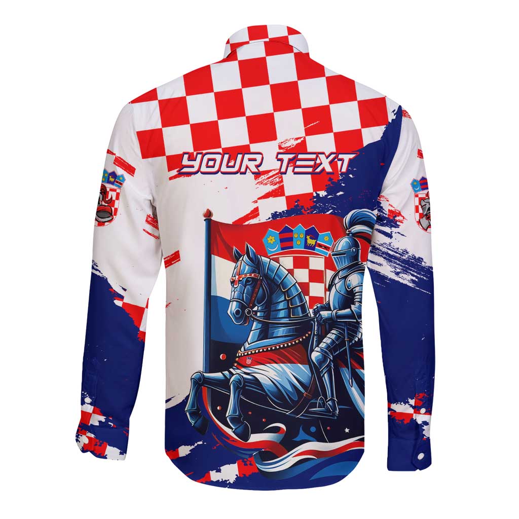 Personalized Croatian Knights Long Sleeve Button Shirt Hrvatska Coat Of Arms - Wonder Print Shop