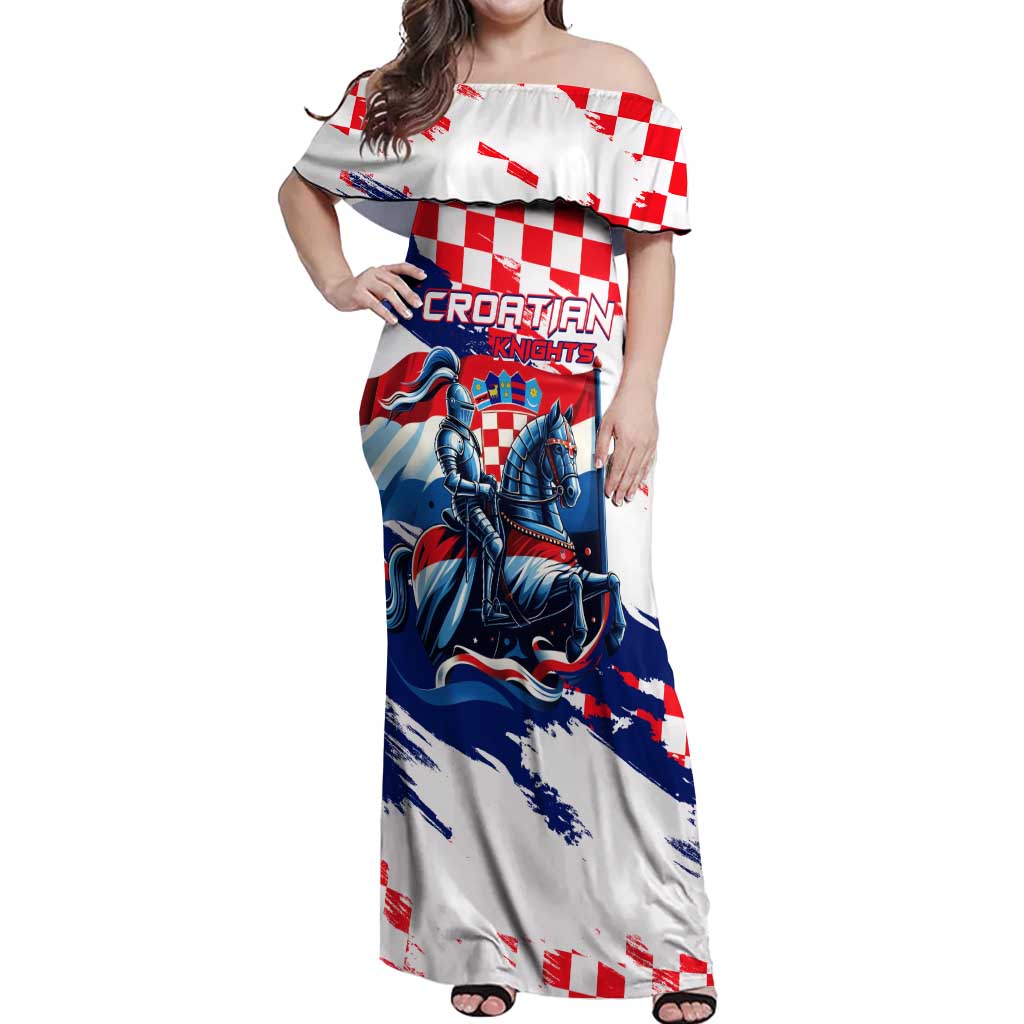 Personalized Croatian Knights Off Shoulder Maxi Dress Hrvatska Coat Of Arms - Wonder Print Shop