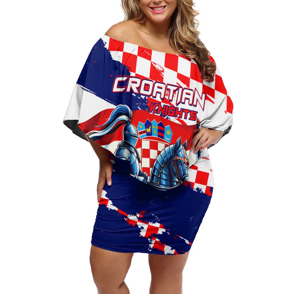 Personalized Croatian Knights Off Shoulder Short Dress Hrvatska Coat Of Arms - Wonder Print Shop