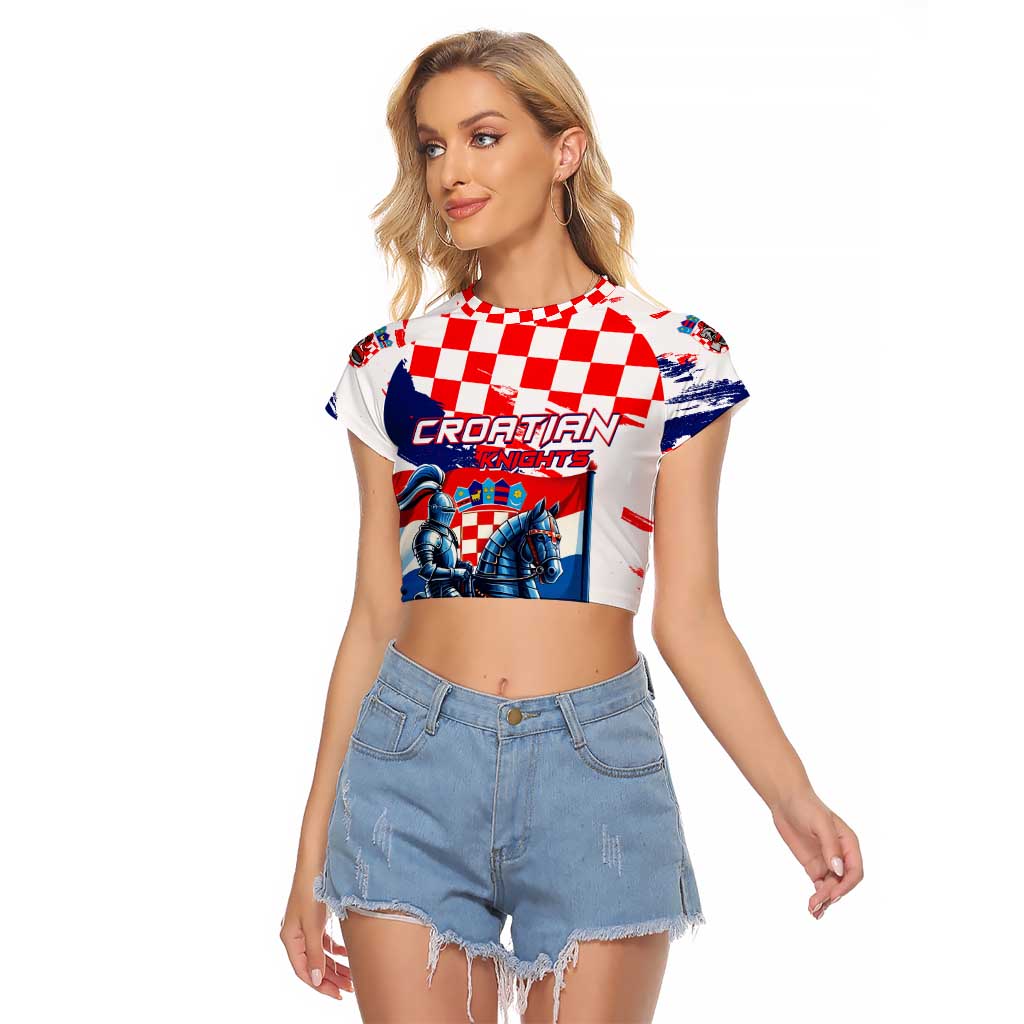 Personalized Croatian Knights Raglan Cropped T Shirt Hrvatska Coat Of Arms - Wonder Print Shop