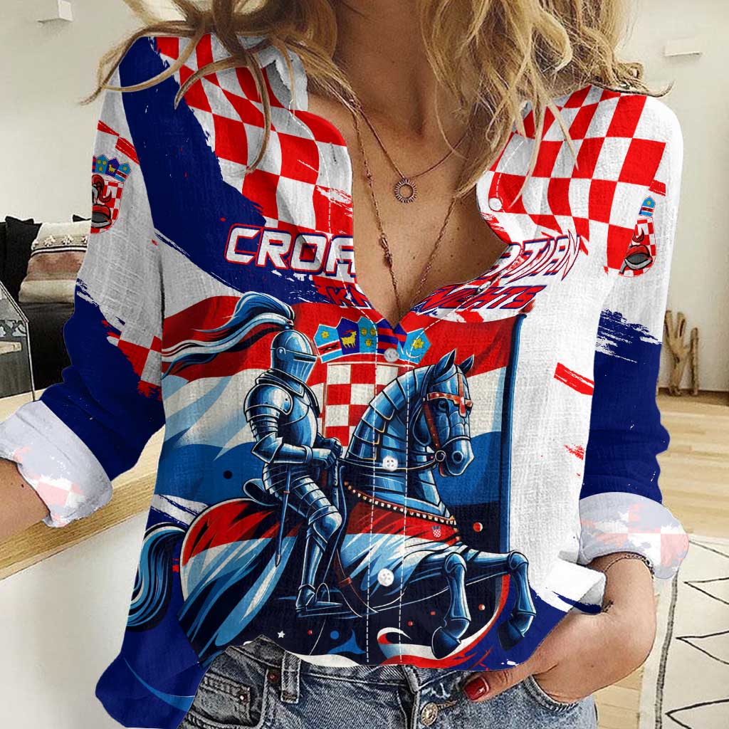 Personalized Croatian Knights Women Casual Shirt Hrvatska Coat Of Arms - Wonder Print Shop