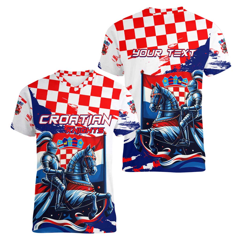 Personalized Croatian Knights Women V-Neck T-Shirt Hrvatska Coat Of Arms - Wonder Print Shop