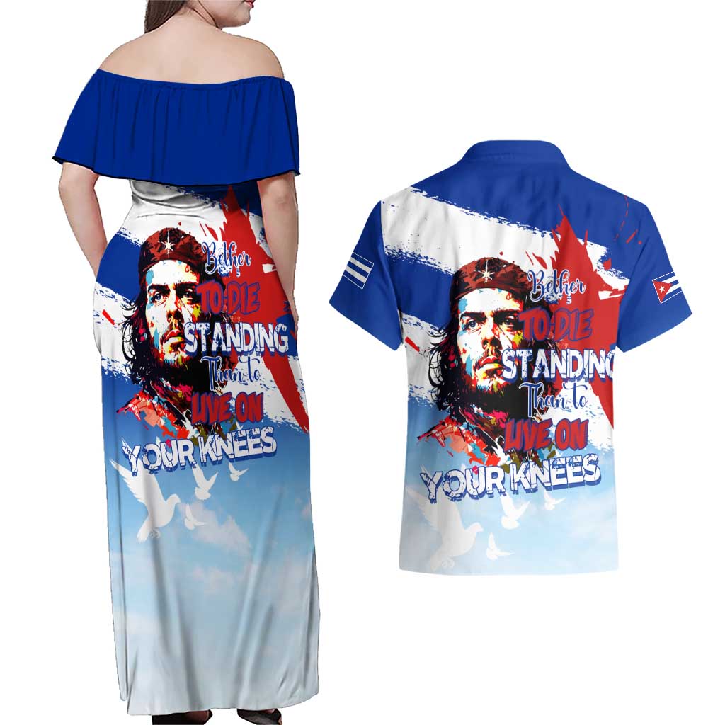 Cuba Che Guevara Couples Matching Off Shoulder Maxi Dress and Hawaiian Shirt Cuban Revolution - Wonder Print Shop