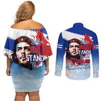 Cuba Che Guevara Couples Matching Off Shoulder Short Dress and Long Sleeve Button Shirt Cuban Revolution - Wonder Print Shop