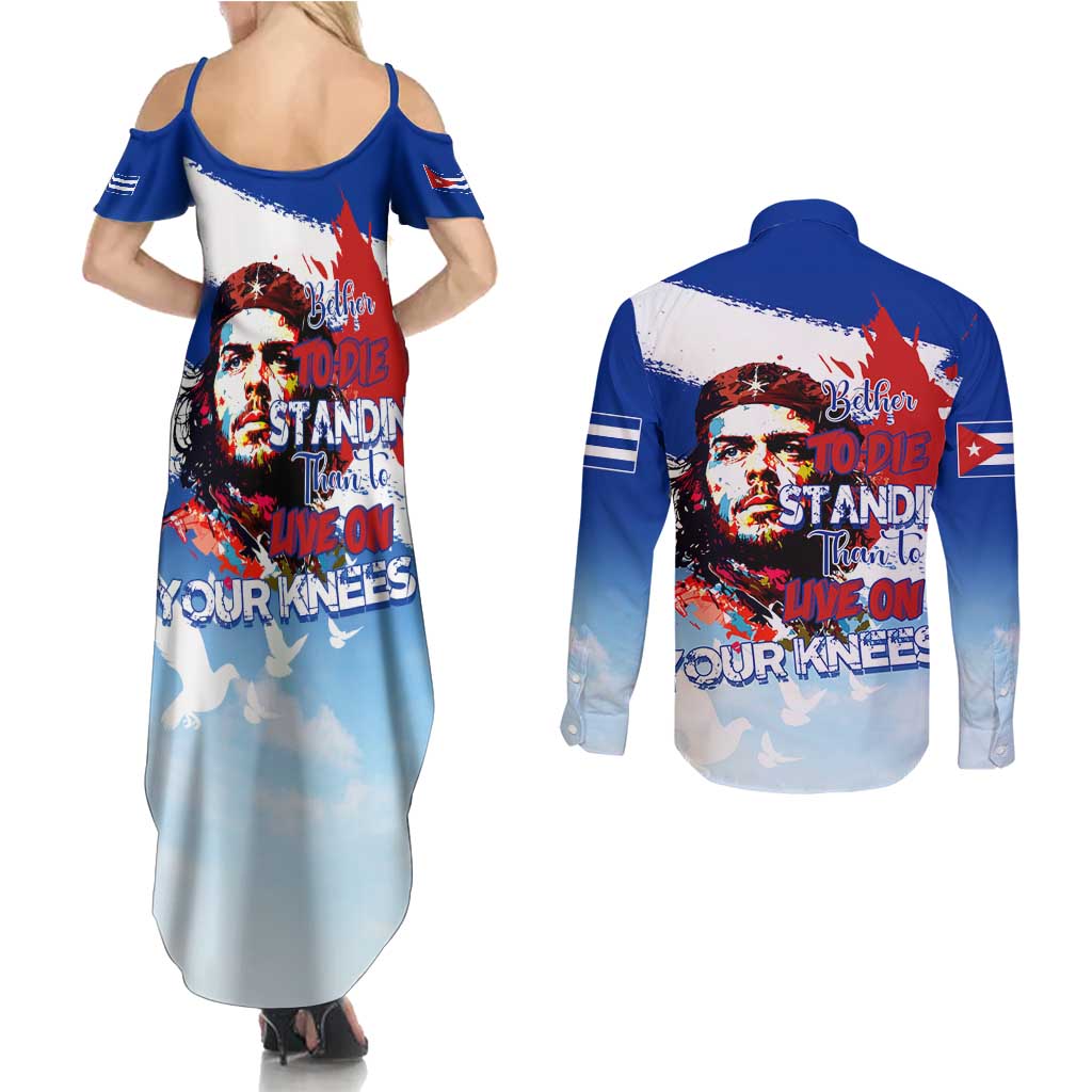 Cuba Che Guevara Couples Matching Summer Maxi Dress and Long Sleeve Button Shirt Cuban Revolution - Wonder Print Shop