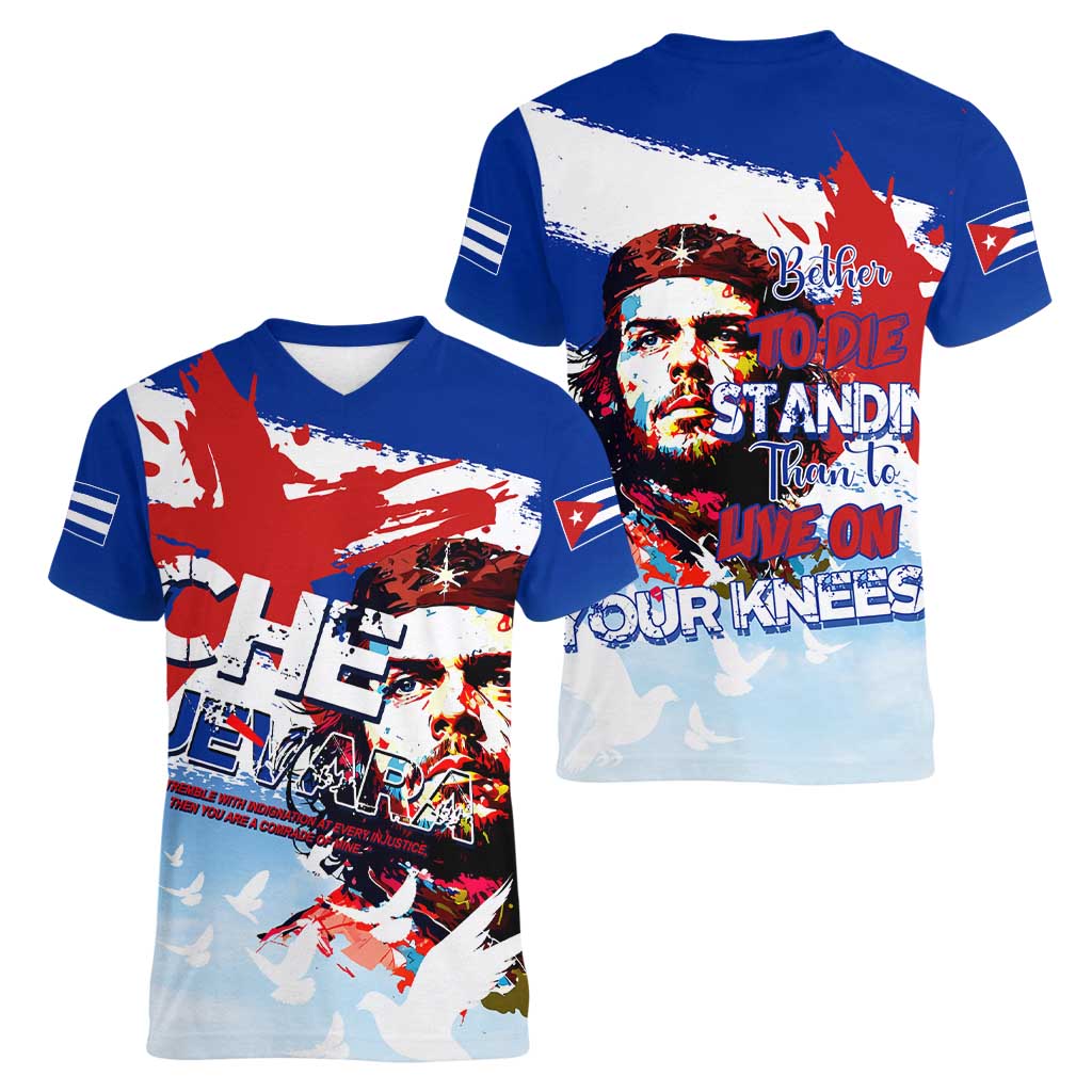 Cuba Che Guevara Women V-Neck T-Shirt Cuban Revolution - Wonder Print Shop
