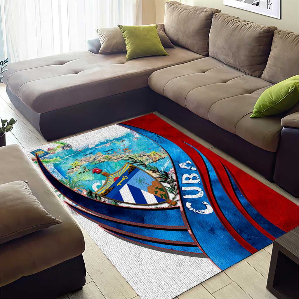Coat Of Arms Cuba Area Rug Caribbean Cuban Map - Wonder Print Shop