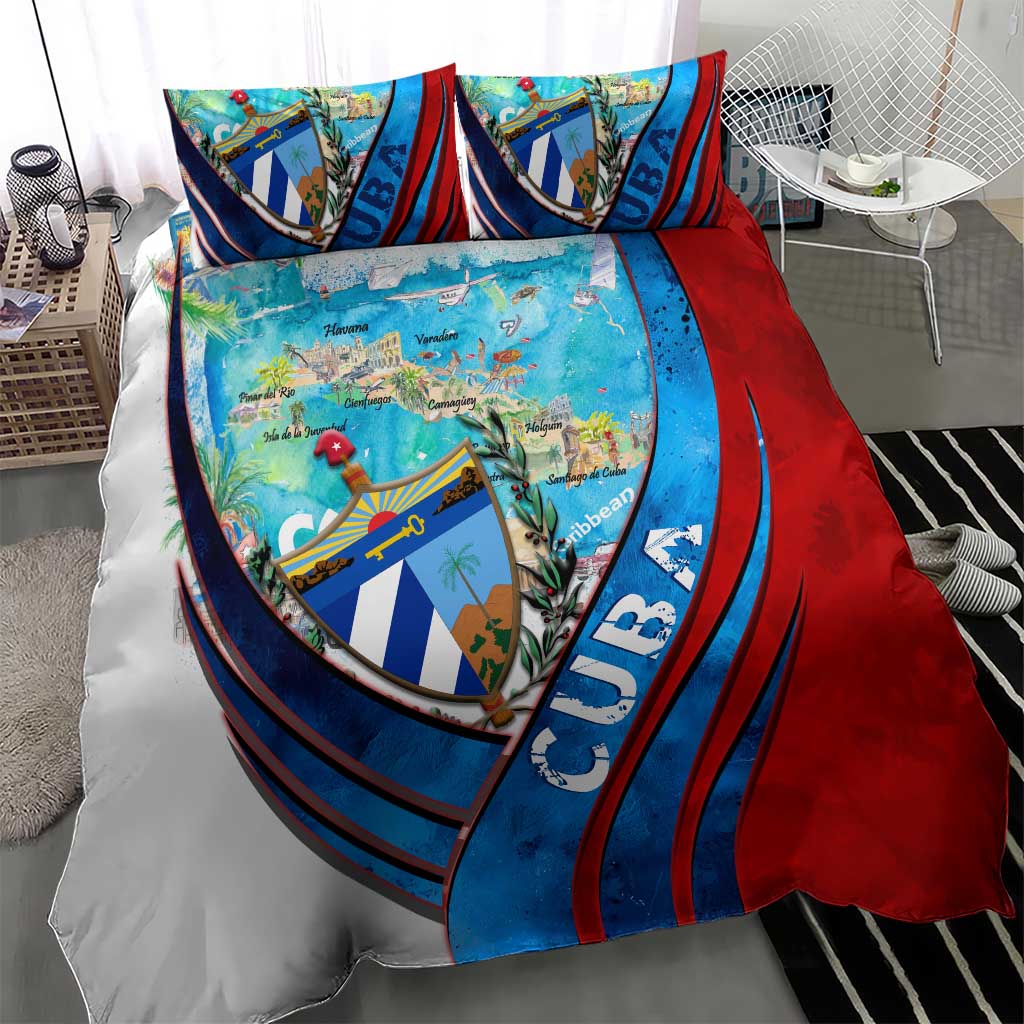 Coat Of Arms Cuba Bedding Set Caribbean Cuban Map - Wonder Print Shop