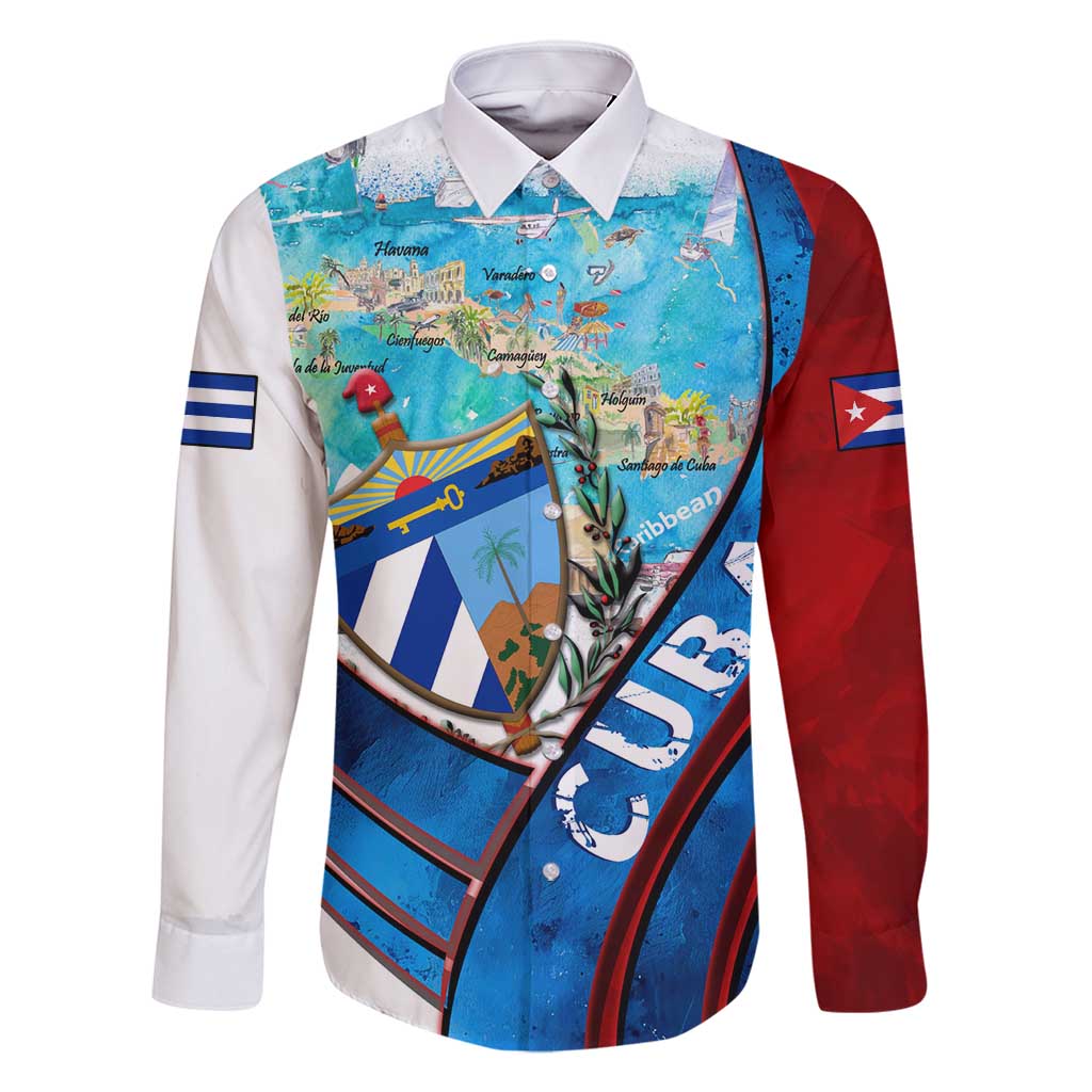 Coat Of Arms Cuba Family Matching Long Sleeve Bodycon Dress and Hawaiian Shirt Caribbean Cuban Map - Wonder Print Shop