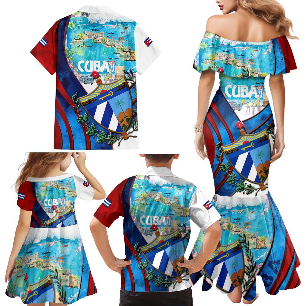 Coat Of Arms Cuba Family Matching Mermaid Dress and Hawaiian Shirt Caribbean Cuban Map - Wonder Print Shop