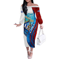 Coat Of Arms Cuba Family Matching Off The Shoulder Long Sleeve Dress and Hawaiian Shirt Caribbean Cuban Map - Wonder Print Shop