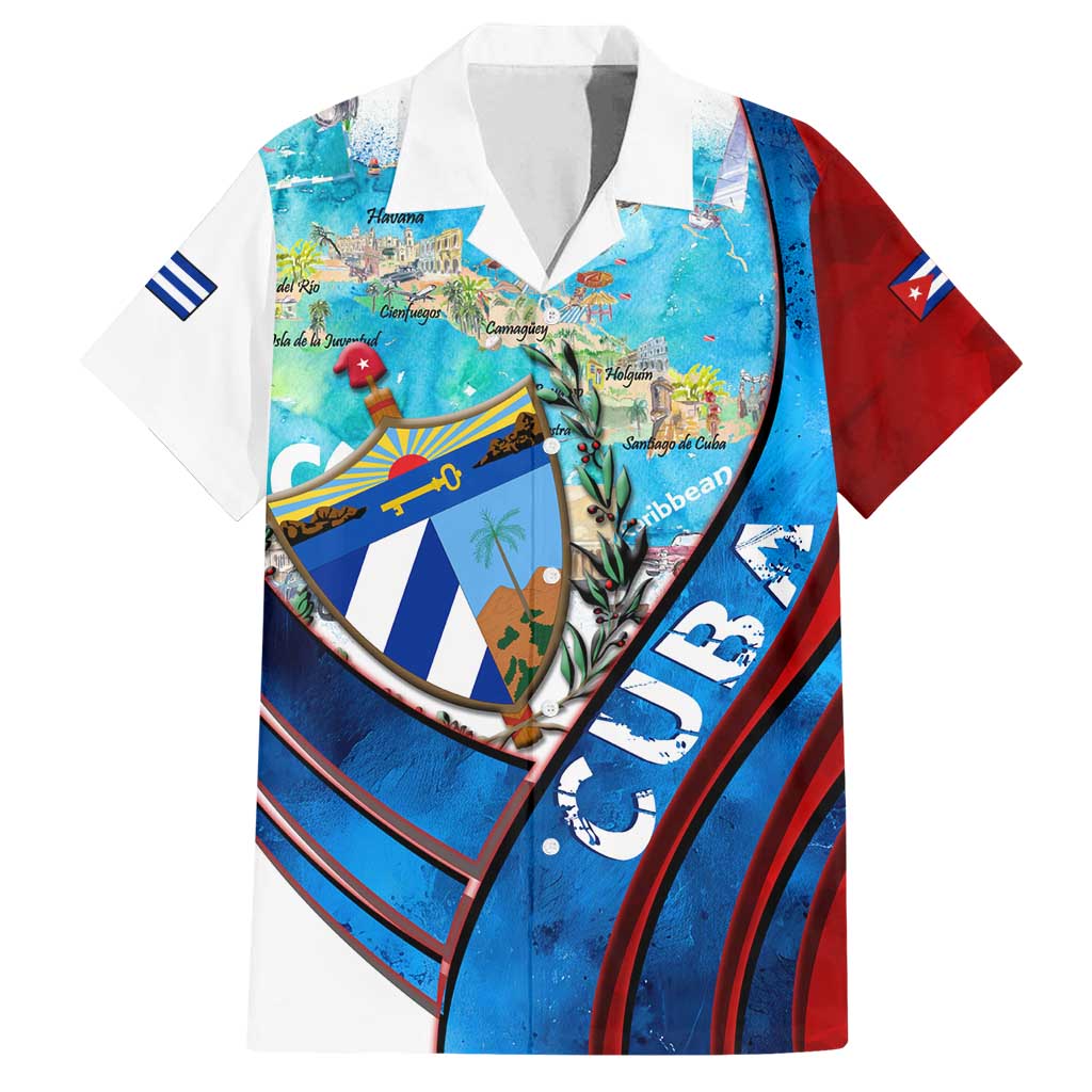 Coat Of Arms Cuba Family Matching Off Shoulder Short Dress and Hawaiian Shirt Caribbean Cuban Map - Wonder Print Shop