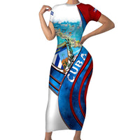 Coat Of Arms Cuba Family Matching Short Sleeve Bodycon Dress and Hawaiian Shirt Caribbean Cuban Map - Wonder Print Shop
