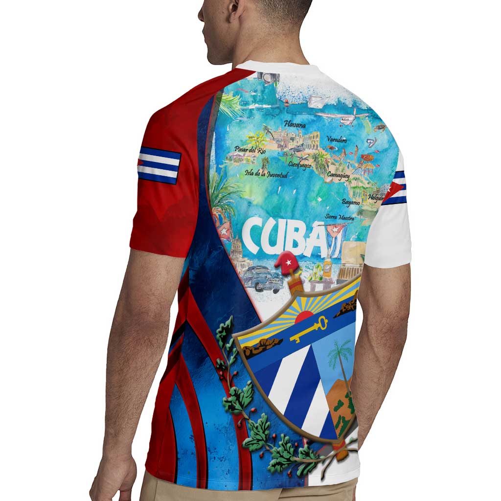 Coat Of Arms Cuba Rugby Jersey Caribbean Cuban Map - Wonder Print Shop