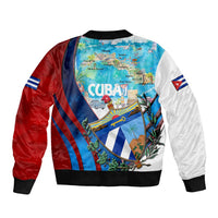 Coat Of Arms Cuba Sleeve Zip Bomber Jacket Caribbean Cuban Map - Wonder Print Shop