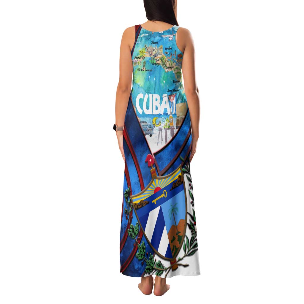 Coat Of Arms Cuba Tank Maxi Dress Caribbean Cuban Map - Wonder Print Shop