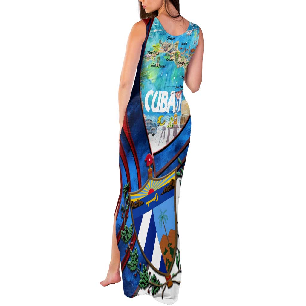 Coat Of Arms Cuba Tank Maxi Dress Caribbean Cuban Map - Wonder Print Shop