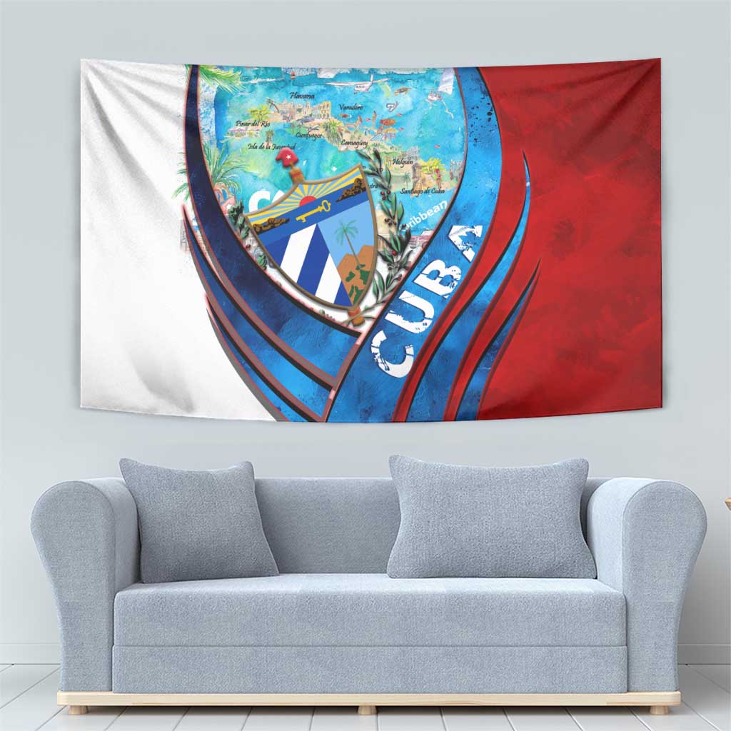 Coat Of Arms Cuba Tapestry Caribbean Cuban Map - Wonder Print Shop