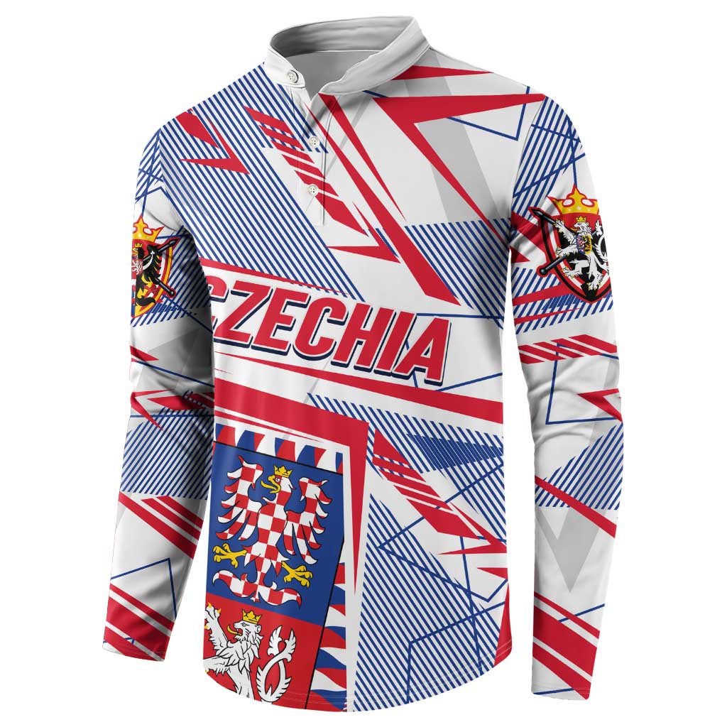 Coat Of Arms Czechia Button Sweatshirt Czech Republic Sporty Geometric - Wonder Print Shop
