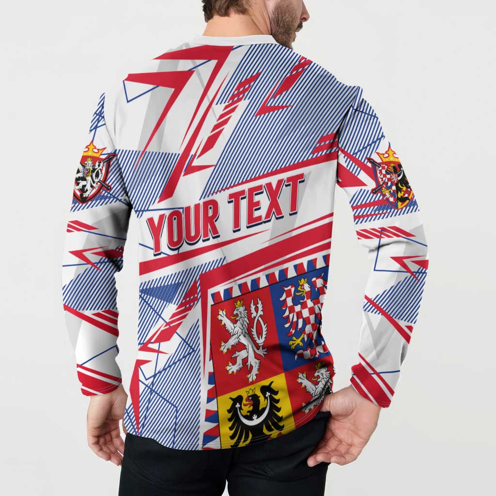 Coat Of Arms Czechia Button Sweatshirt Czech Republic Sporty Geometric - Wonder Print Shop