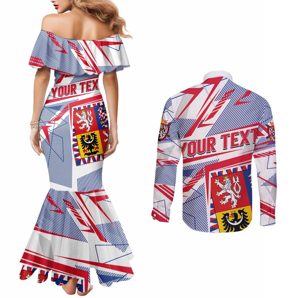 Coat Of Arms Czechia Couples Matching Mermaid Dress and Long Sleeve Button Shirt Czech Republic Sporty Geometric