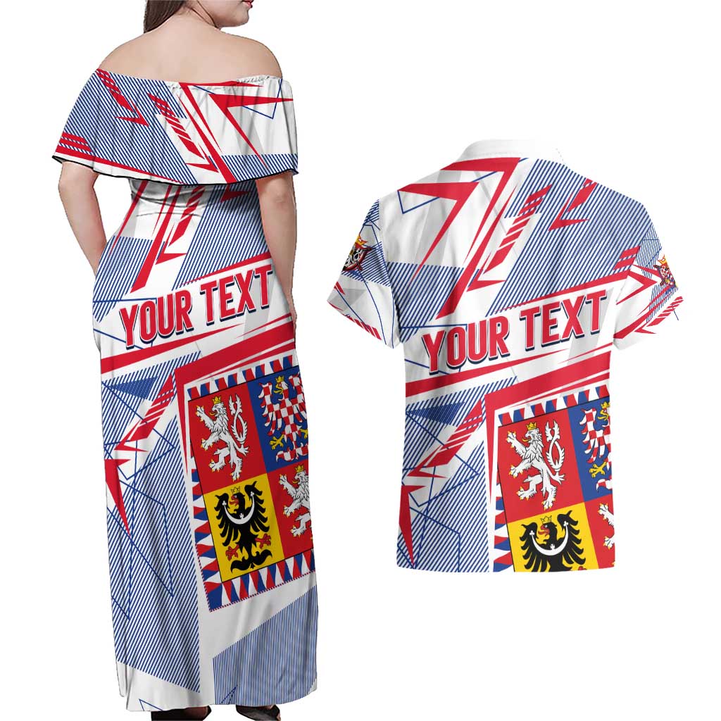 Coat Of Arms Czechia Couples Matching Off Shoulder Maxi Dress and Hawaiian Shirt Czech Republic Sporty Geometric - Wonder Print Shop