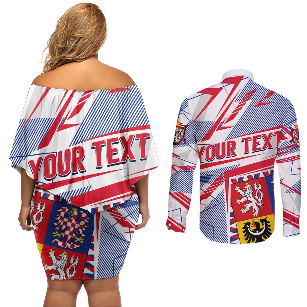 Coat Of Arms Czechia Couples Matching Off Shoulder Short Dress and Long Sleeve Button Shirt Czech Republic Sporty Geometric - Wonder Print Shop