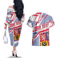 Coat Of Arms Czechia Couples Matching Off The Shoulder Long Sleeve Dress and Hawaiian Shirt Czech Republic Sporty Geometric - Wonder Print Shop