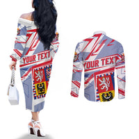 Coat Of Arms Czechia Couples Matching Off The Shoulder Long Sleeve Dress and Long Sleeve Button Shirt Czech Republic Sporty Geometric