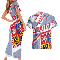 Coat Of Arms Czechia Couples Matching Short Sleeve Bodycon Dress and Hawaiian Shirt Czech Republic Sporty Geometric - Wonder Print Shop