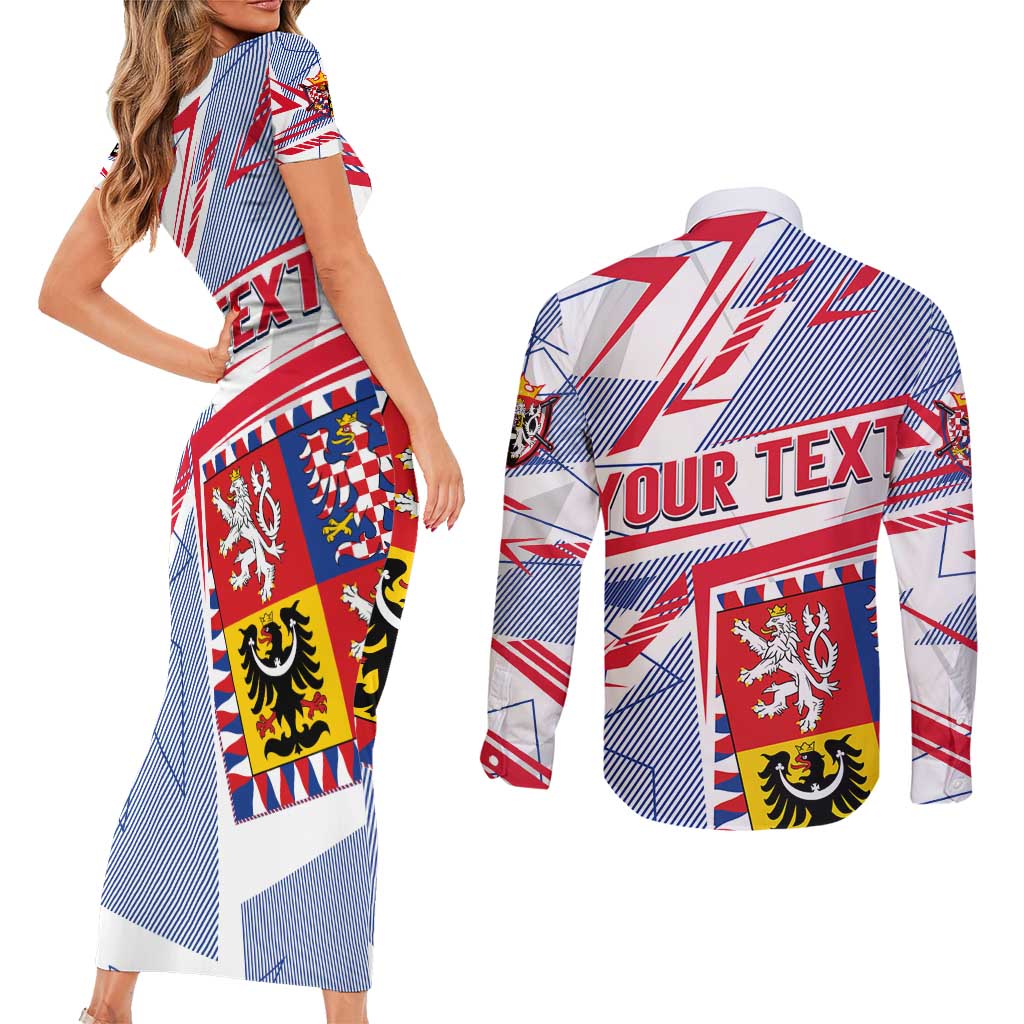 Coat Of Arms Czechia Couples Matching Short Sleeve Bodycon Dress and Long Sleeve Button Shirt Czech Republic Sporty Geometric - Wonder Print Shop