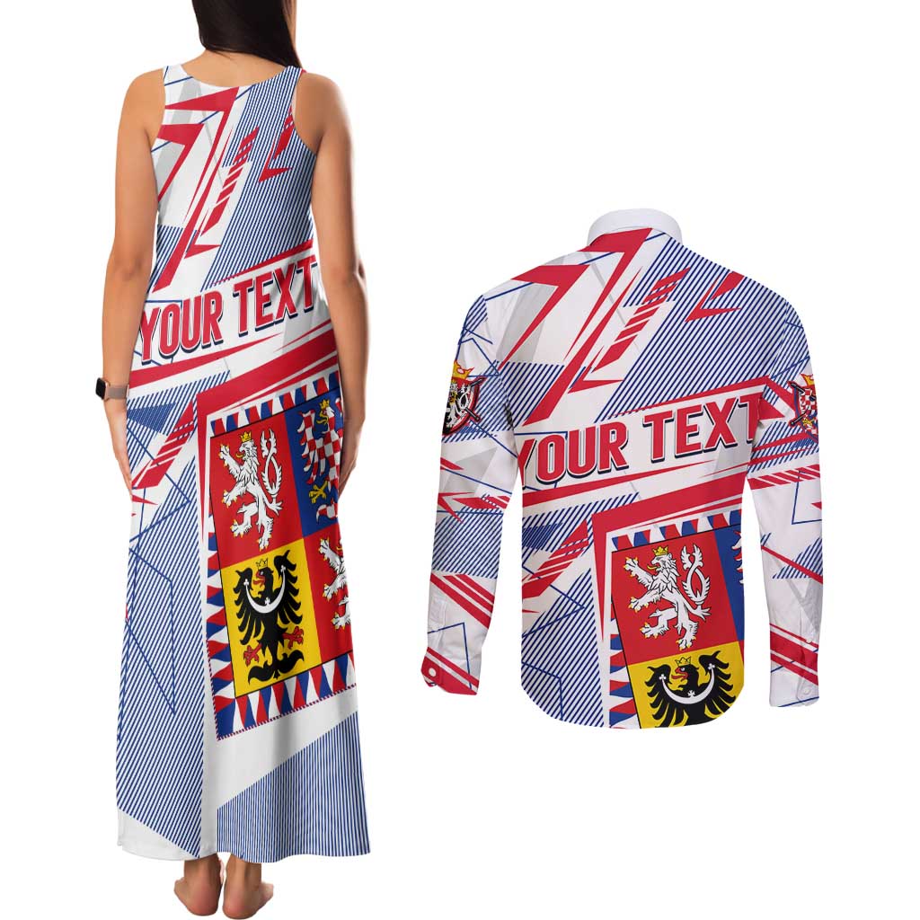 Coat Of Arms Czechia Couples Matching Tank Maxi Dress and Long Sleeve Button Shirt Czech Republic Sporty Geometric - Wonder Print Shop