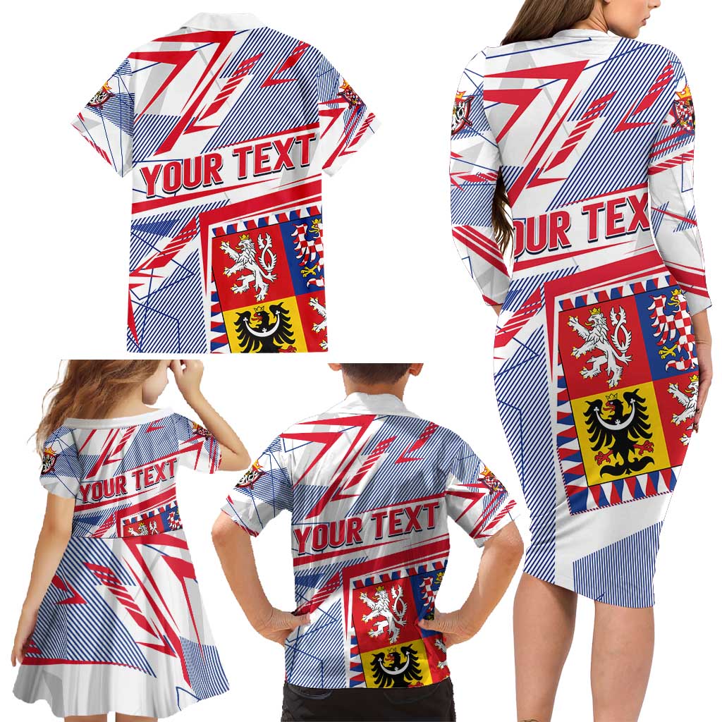 Coat Of Arms Czechia Family Matching Long Sleeve Bodycon Dress and Hawaiian Shirt Czech Republic Sporty Geometric - Wonder Print Shop