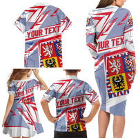 Coat Of Arms Czechia Family Matching Long Sleeve Bodycon Dress and Hawaiian Shirt Czech Republic Sporty Geometric - Wonder Print Shop