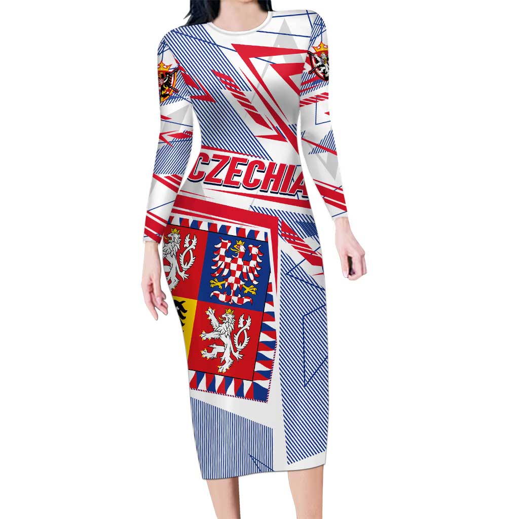 Coat Of Arms Czechia Family Matching Long Sleeve Bodycon Dress and Hawaiian Shirt Czech Republic Sporty Geometric - Wonder Print Shop