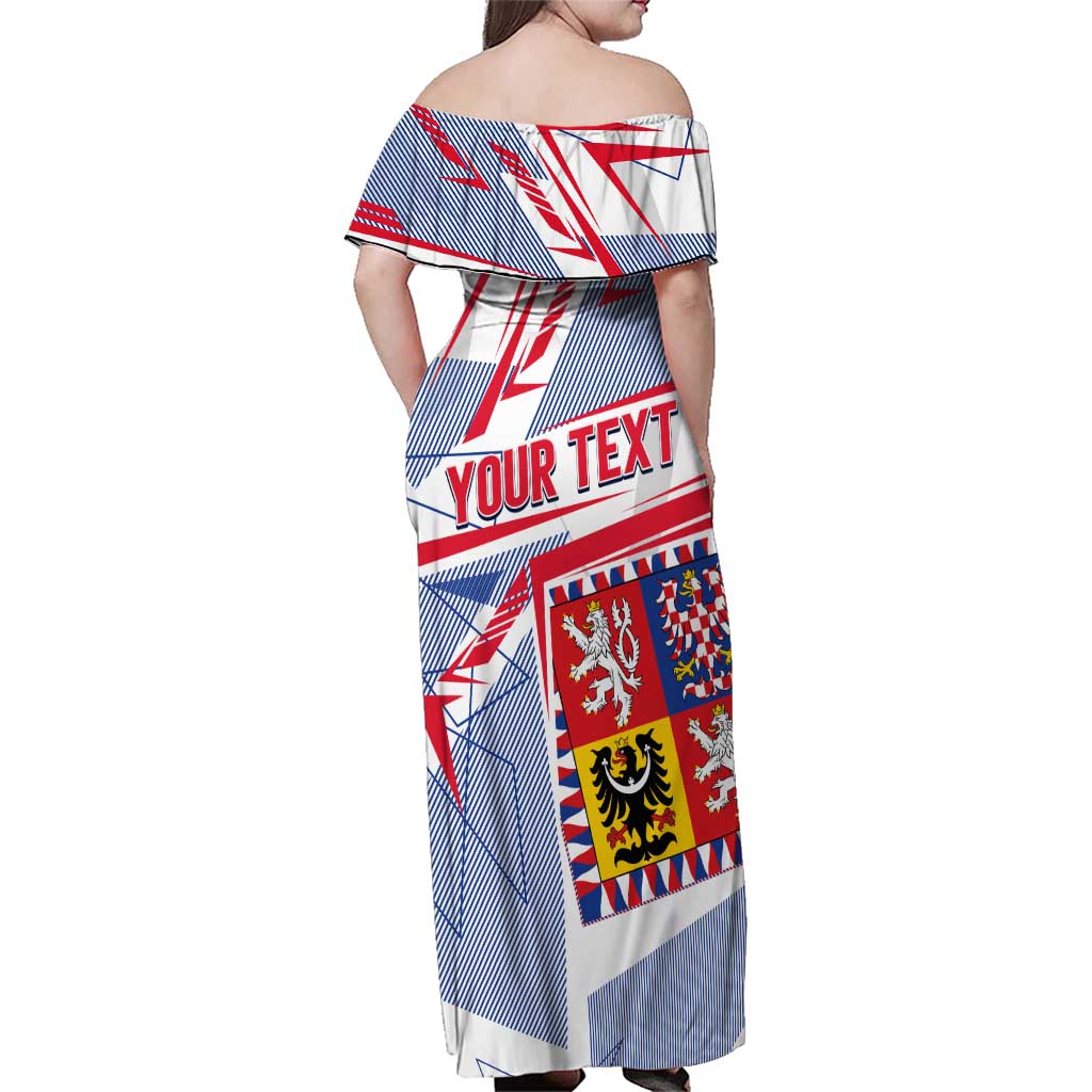 Coat Of Arms Czechia Family Matching Off Shoulder Maxi Dress and Hawaiian Shirt Czech Republic Sporty Geometric - Wonder Print Shop