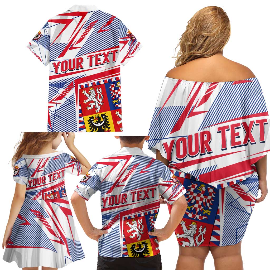 Coat Of Arms Czechia Family Matching Off Shoulder Short Dress and Hawaiian Shirt Czech Republic Sporty Geometric - Wonder Print Shop