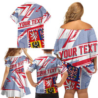 Coat Of Arms Czechia Family Matching Off Shoulder Short Dress and Hawaiian Shirt Czech Republic Sporty Geometric - Wonder Print Shop