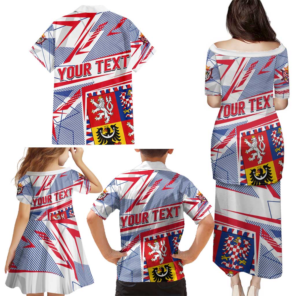 Coat Of Arms Czechia Family Matching Puletasi and Hawaiian Shirt Czech Republic Sporty Geometric - Wonder Print Shop