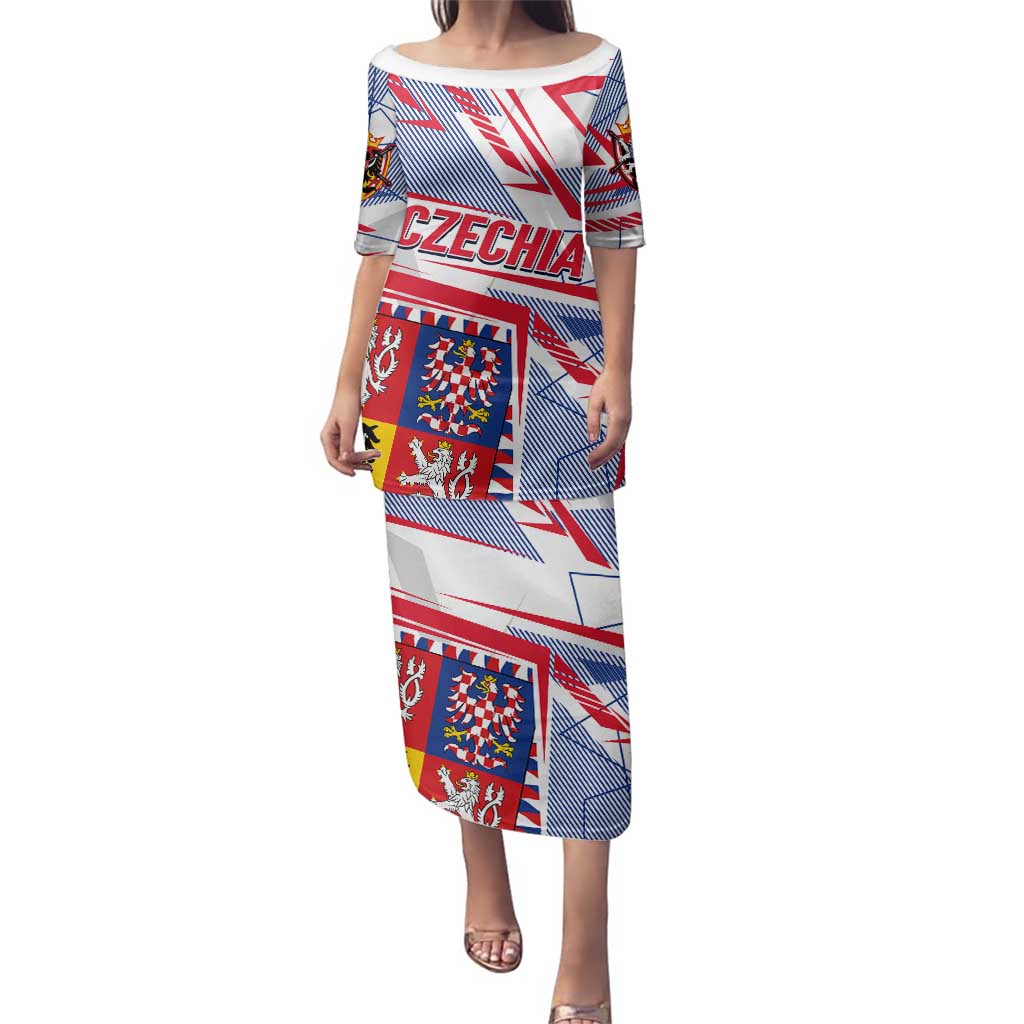 Coat Of Arms Czechia Family Matching Puletasi and Hawaiian Shirt Czech Republic Sporty Geometric - Wonder Print Shop