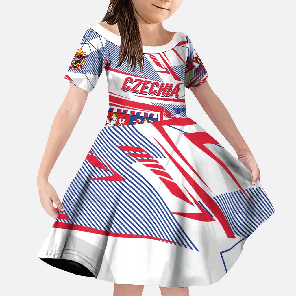 Coat Of Arms Czechia Family Matching Short Sleeve Bodycon Dress and Hawaiian Shirt Czech Republic Sporty Geometric - Wonder Print Shop