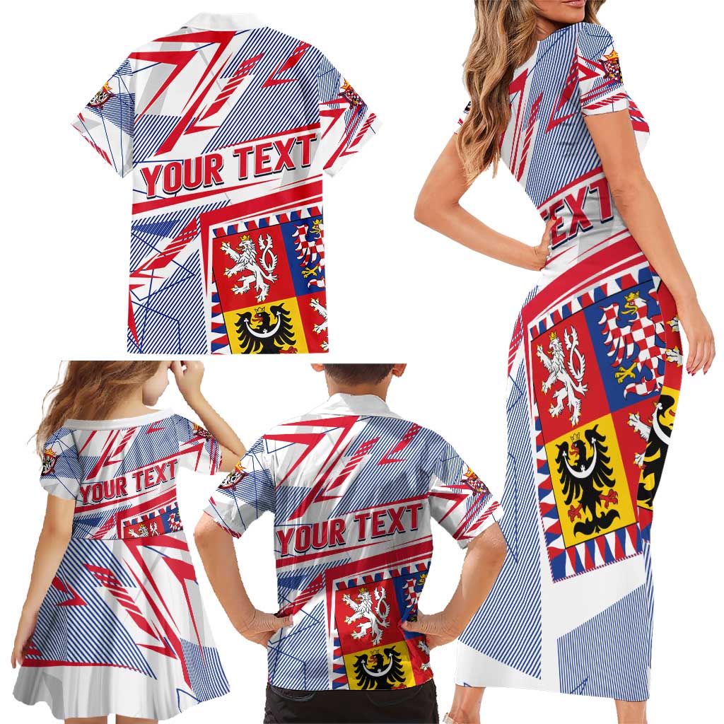 Coat Of Arms Czechia Family Matching Short Sleeve Bodycon Dress and Hawaiian Shirt Czech Republic Sporty Geometric - Wonder Print Shop