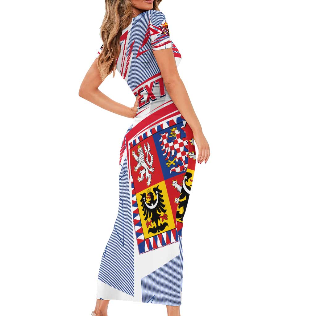 Coat Of Arms Czechia Family Matching Short Sleeve Bodycon Dress and Hawaiian Shirt Czech Republic Sporty Geometric - Wonder Print Shop